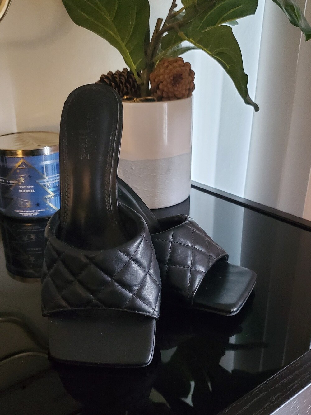 💕 Elegant Quilted Black Square Toe Heels 💕 Size 7